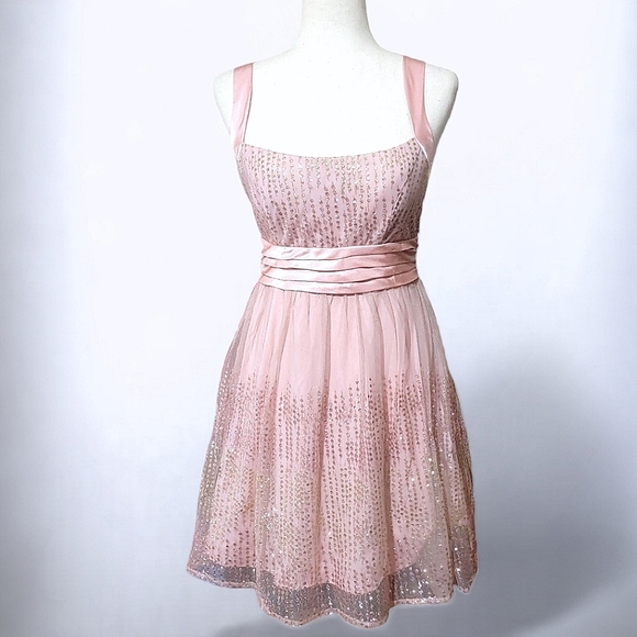 Windsor Soft Pink Short Cocktail Prom Party Dress with Gold Glitter Sparkle - Picture 13 of 17